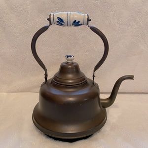 Large Brass Vintage Teapot with Ceramic Handle
